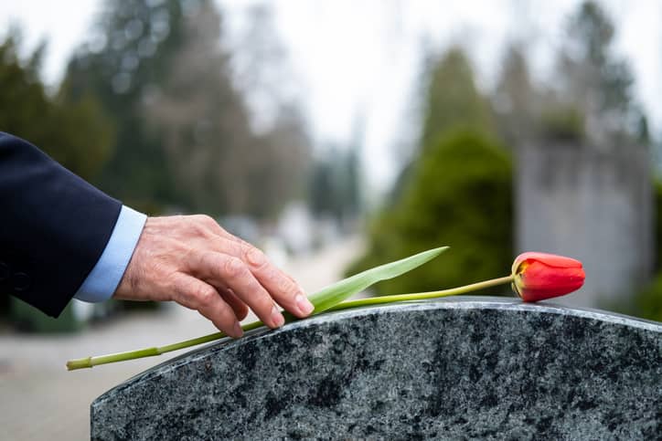 czerwona róża leżąca na grobie